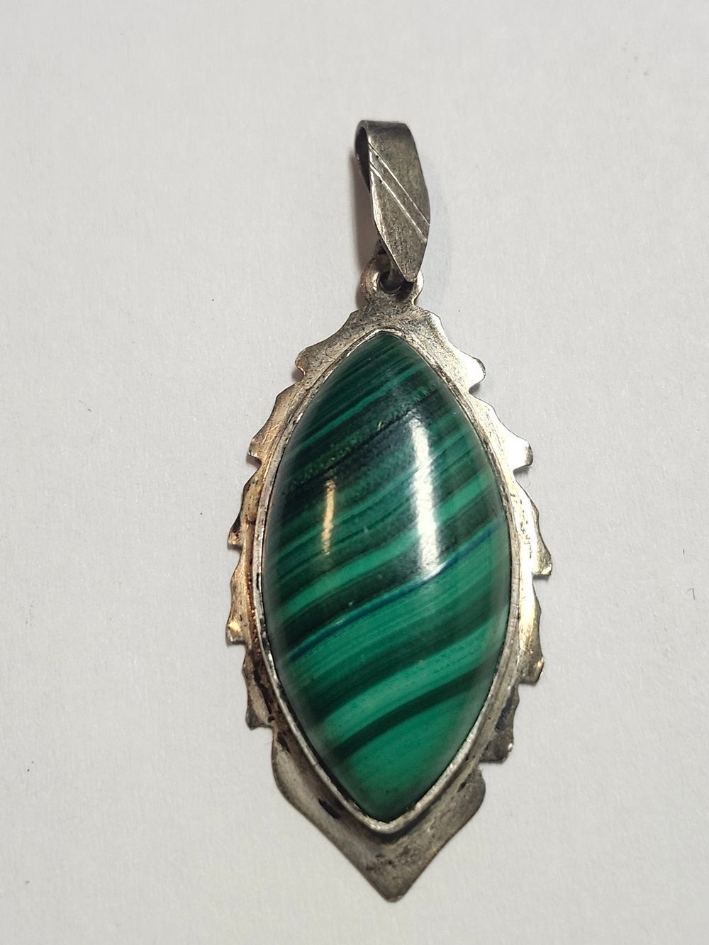 Sterling Green Striped Malachite Pendant Necklace - 925 Silver
